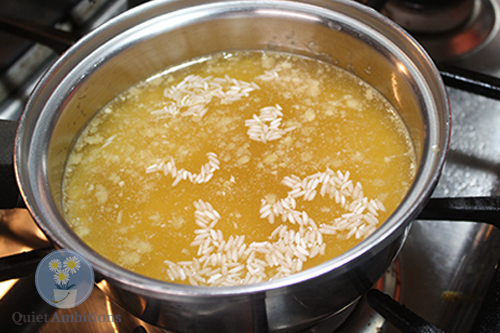 cooking rice in chicken broth